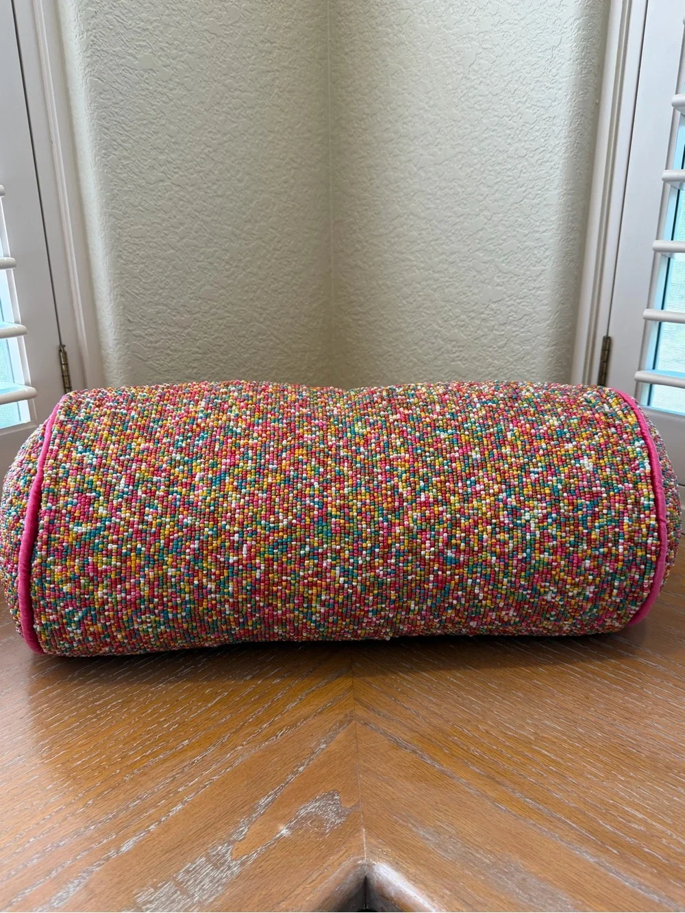 NWT India Multicolored Rainbow Hand Beaded Pillow